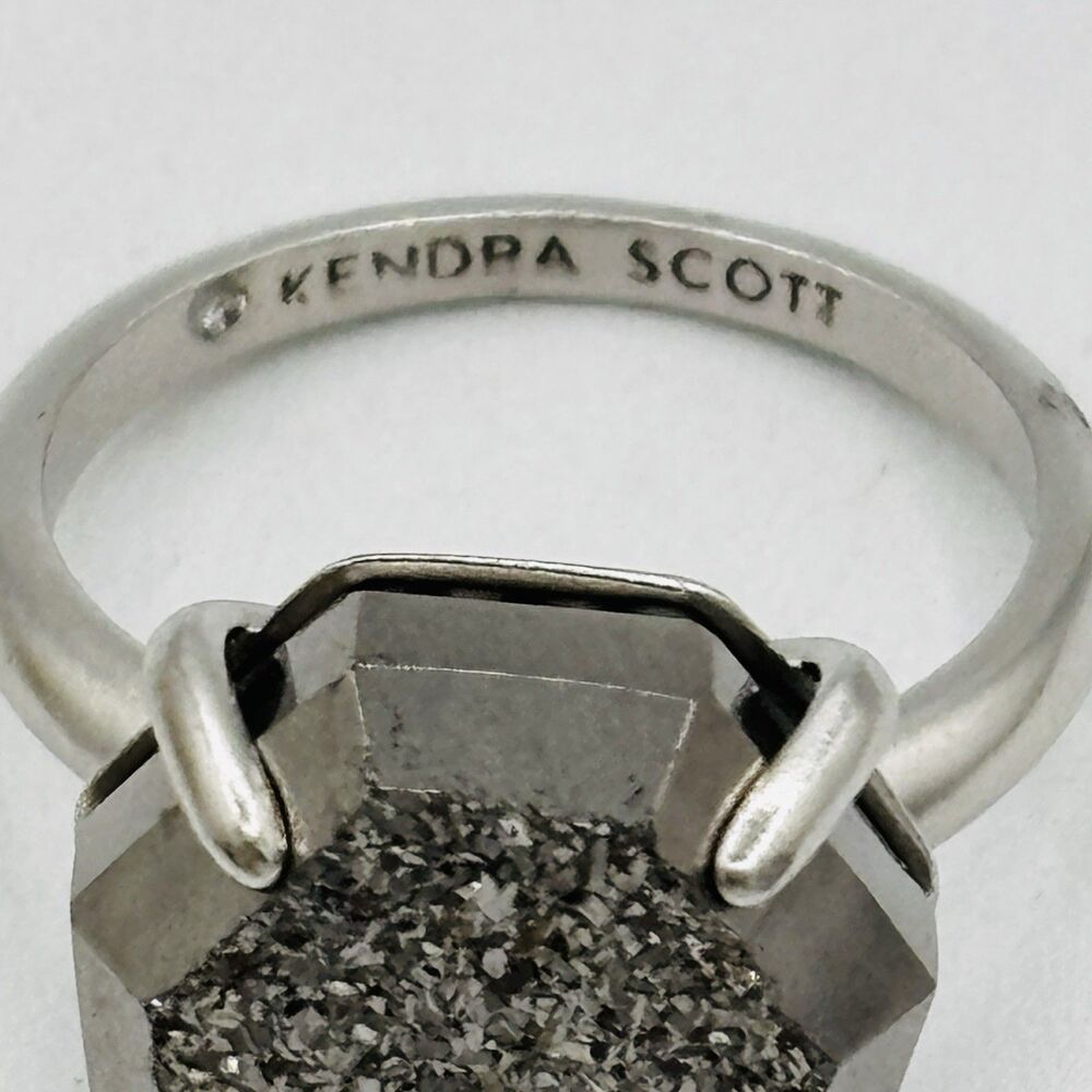 Kendra Scott Ring Ryan Rhodium Platinum Drusy Silver Sixe 6.75 Cocktail - Picture 5 of 6
